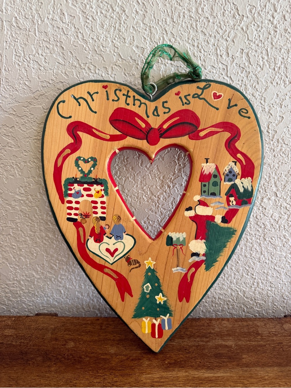 Christmas Is Love Heart-Shaped Wood Holiday Wall Hanging - cottagecore decor
